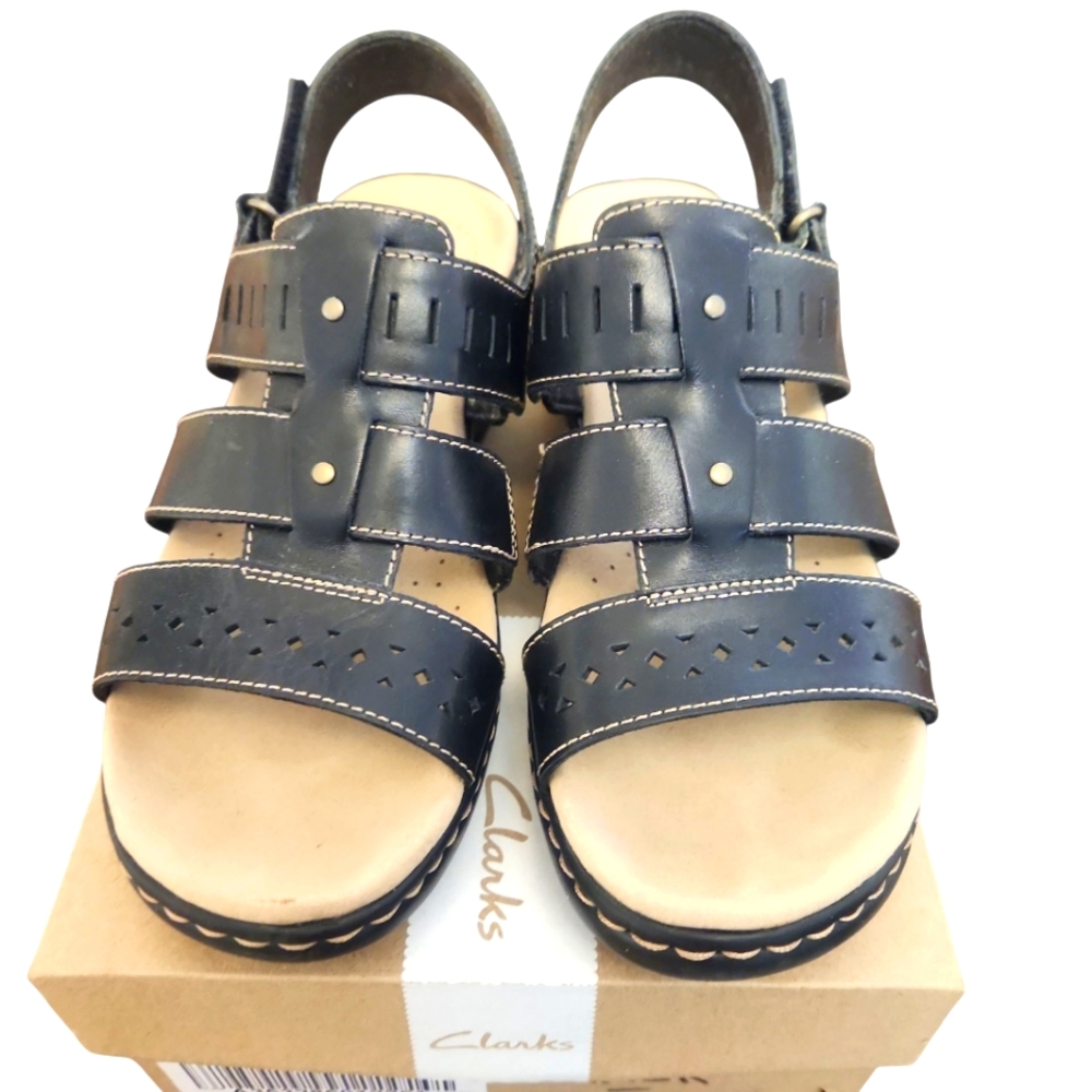 Collection by Clarks Black Leather Slingback Sandals 9 W